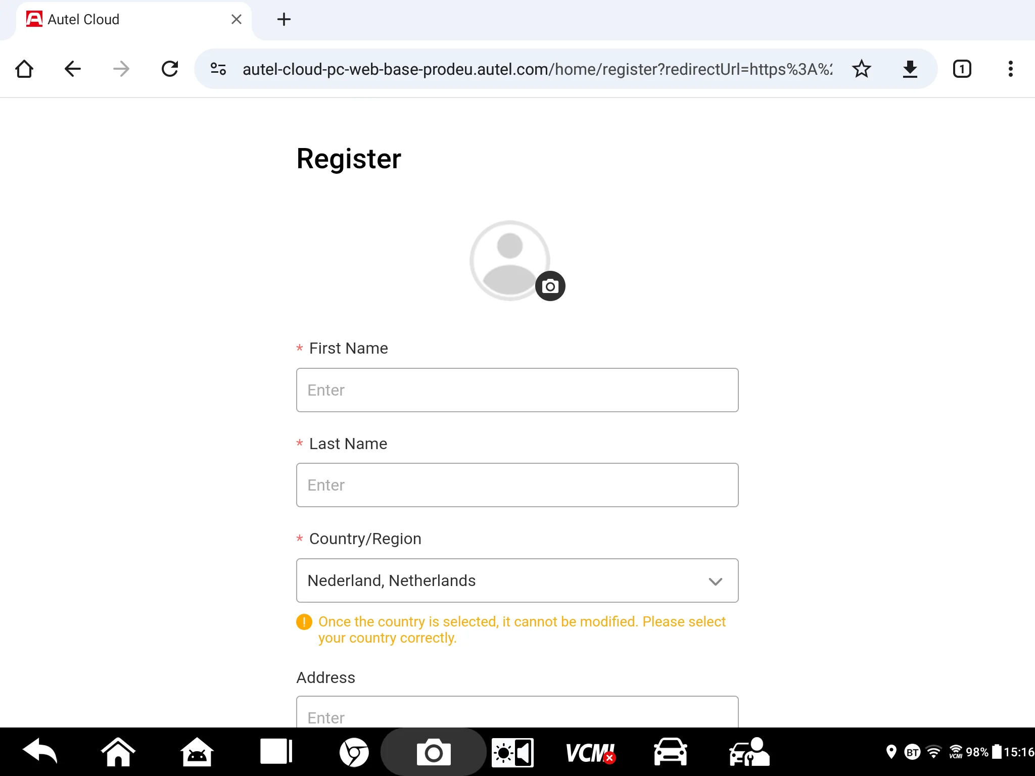 Autel Cloud - Account registreren