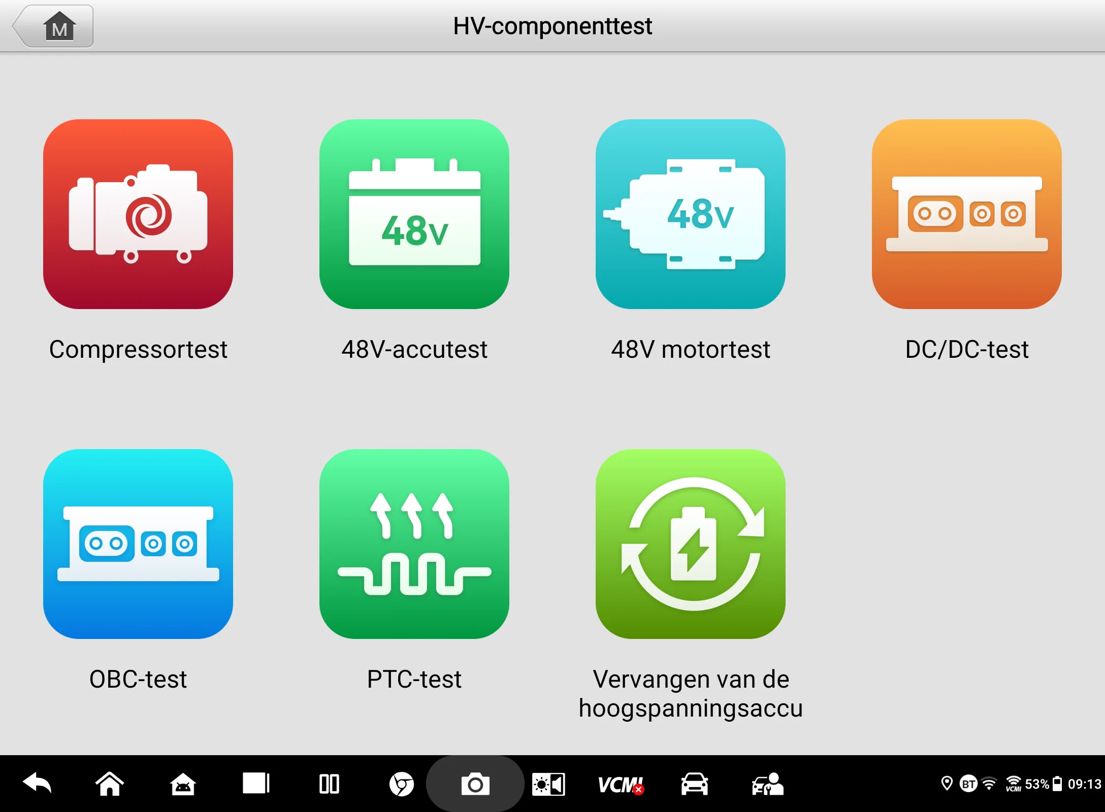 Autel HV-componenttest menu