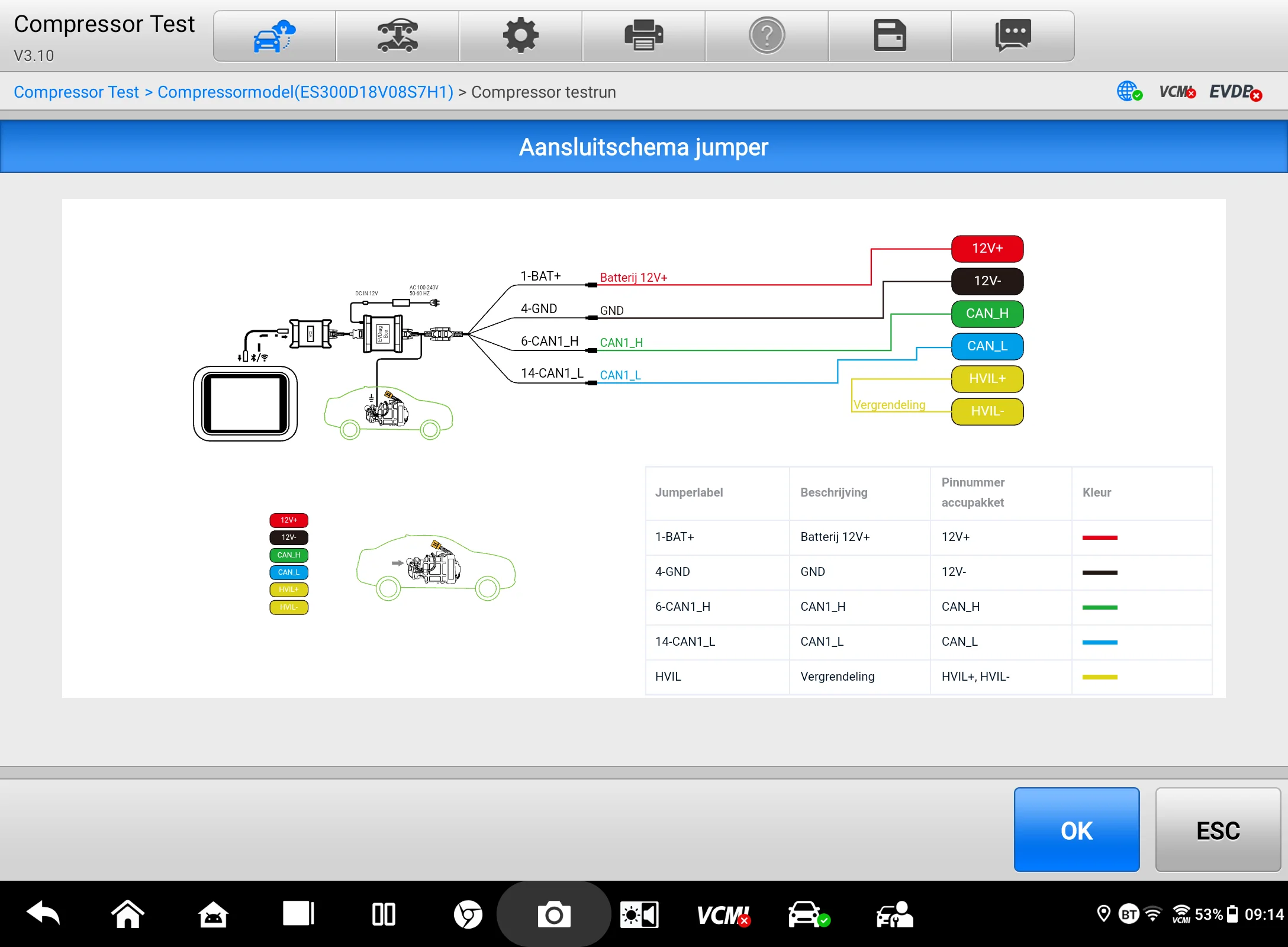 Autel | Compressor test - Aansluitschema jumper
