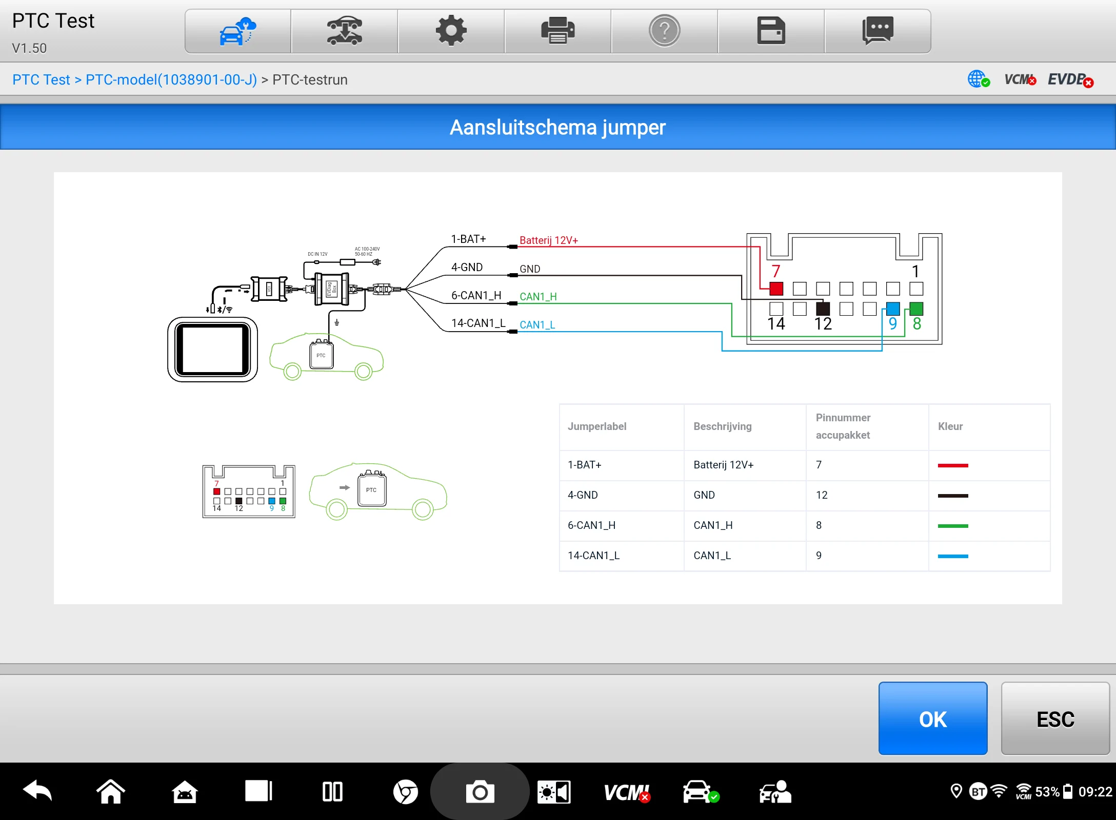 Autel | PTC test - Aansluitschema jumper